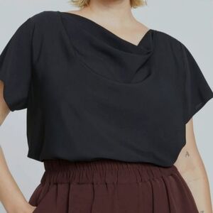 Black Cowl Neck Fluid Sleeve Blouse - Xlarge